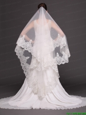 Two-tier Tulle Wedding Veil With Appliques Decorate