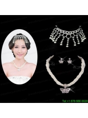 Vintage Style Pearl With Rhinestons Necklace And Earring Set