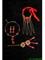 Vintage Style Red Artistic Necklace Bracele And Hair Clasp