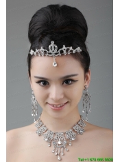 Vintage Style Rhinestone Alloy Jewelry Set Including Crown Necklace And Earrings