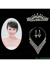 Vintage Style Rhinestons Necklace And  Crown with Ivory Pearl