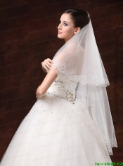 White Lace Appliques And Two-tier Organza Veil For Modest Wedding