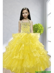 Yellow Ball Gown Halter Beading and Ruffles Little Girl Pageant Dress for 2015