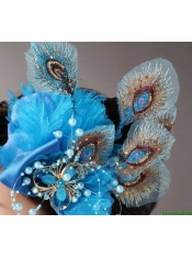 2013 Peacock Blue Feathers Headpieces Beading For Party