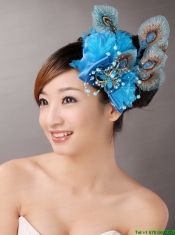 2013 Peacock Blue Feathers Headpieces Beading For Party