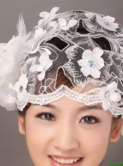 Appliques and Feather In Lace Hat Hair Ornament