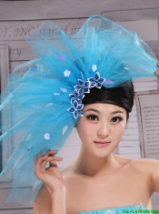 Aqua Blue Flowers Decorate Tulle Fascinators For Party