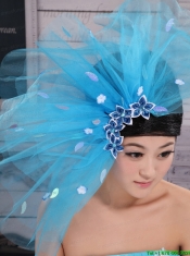 Aqua Blue Flowers Decorate Tulle Fascinators For Party
