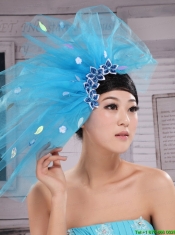 Aqua Blue Flowers Decorate Tulle Fascinators For Party