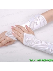 Attractive Satin Fingerless Elbow Length Bridal Gloves With Hand Made Flower