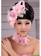 Beautiful Pink Taffeta and Tulle Pearl Fascinators For Party