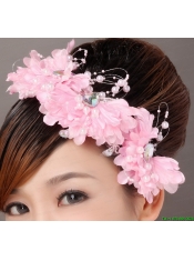 Beautiful Pink Taffeta Beading Hand Made Flowers Hair Combs