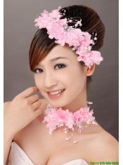 Beautiful Pink Taffeta Beading Hand Made Flowers Hair Combs