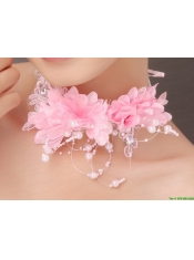 Beautiful Pink Taffeta Beading Hand Made Flowers Hair Combs