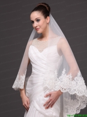 Beautiful Two-tier Cathedral Wedding Veil With Lace Applique Edge