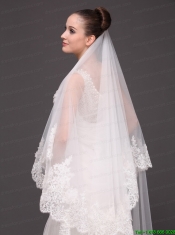 Beautiful Two-tier Cathedral Wedding Veil With Lace Applique Edge