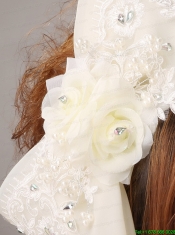 Big Bowknot With Lace and Hand Made Flowers For Brides