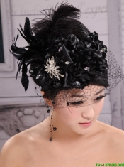 Black Best Sale Hat Flower Wedding Headpieces With Feather Beading