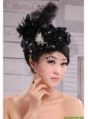 Black Best Sale Hat Flower Wedding Headpieces With Feather Beading