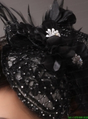 Black Lace and Feather Headpices With Imitation Beading Decorate For Party