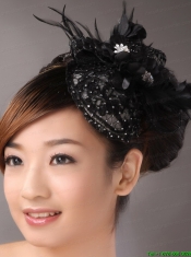 Black Lace and Feather Headpices With Imitation Beading Decorate For Party