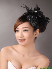 Black Lace and Feather Headpices With Imitation Beading Decorate For Party