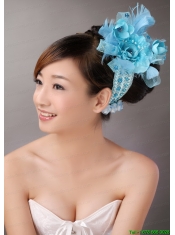 Blue Feather Chiffon Net Flower For Party