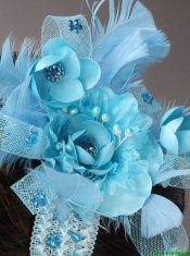 Blue Feather Chiffon Net Flower For Party