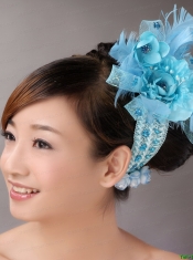 Blue Feather Chiffon Net Flower For Party