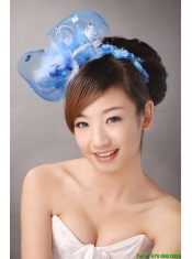 Blue Net and Feather With Beading Flower For Bridal
