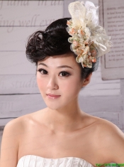 Champagne Tulle and Chiffon Fascinators With Imitation Pearls