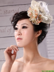 Champagne Tulle and Chiffon Fascinators With Imitation Pearls