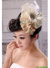 Champagne Tulle and Chiffon Fascinators With Imitation Pearls