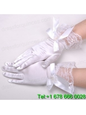 Chic Lycra Fingertips Wrist Length Bridal Gloves With Bow