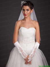 Chic Satin Elbow Length Fingerless Appliques Bridal Gloves
