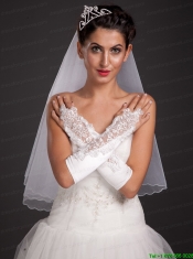 Chic Satin Elbow Length Fingerless Appliques Bridal Gloves