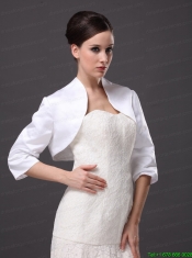 Custom Made White High-neck Jacket With 1/2 Sleeves For Wedding