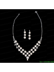 Elegant Pearl With Rhinestone Wedding Jewelry Set Including Necklace And Earrings