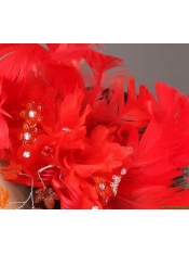 Elegant Red Feather Flowers Beading Womens Fascinators