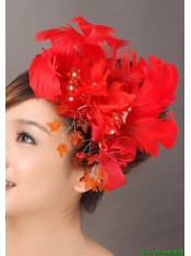 Elegant Red Feather Flowers Beading Womens Fascinators