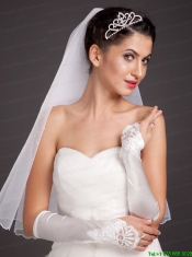 Elegant Satin Fingerless Elbow Length Appliques Bridal Gloves