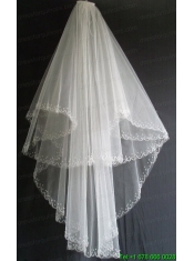 Embroidery and Beading Decorate Tulle Two Layers Wedding Veils