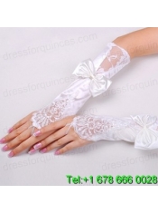 Fancy Satin Fingerless Elbow Length With Lace Bridal Gloves