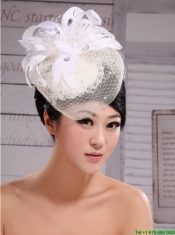 Fashion White Feather And Net Pearl Tire Fascinators