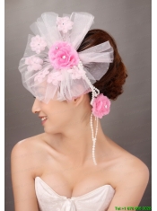 Fashionable Light Pink Tulle Hand Made Flowers Beading Fascinators For Party