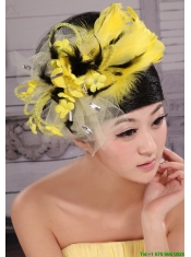 Fashionable Yellow and Black Feather Tulle Women’ s Fascinators