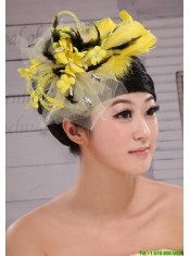 Fashionable Yellow and Black Feather Tulle Women’ s Fascinators