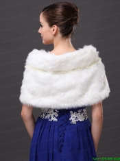 Faux Fur Fashionable V-Neck Wedding Party and Prom Shawls White