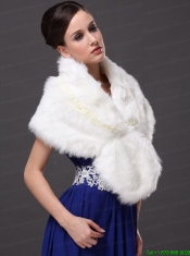 Faux Fur Fashionable V-Neck Wedding Party and Prom Shawls White