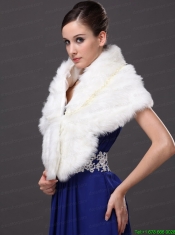 Faux Fur Fashionable V-Neck Wedding Party and Prom Shawls White